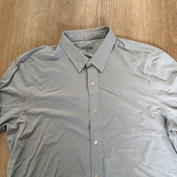 Rhone Commuter Shirt Mens XL White Green Striped LS Button Performance Stretch - Picture 3 of 8